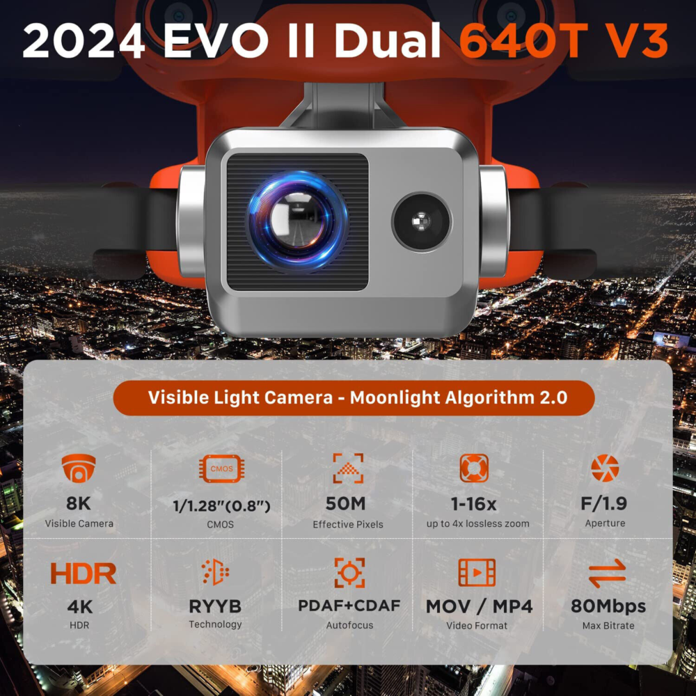 Autel EVO II Dual 640T V3 Thermal Drone 8K HDR Smart Controller V3 38 Min Flight - Image 3