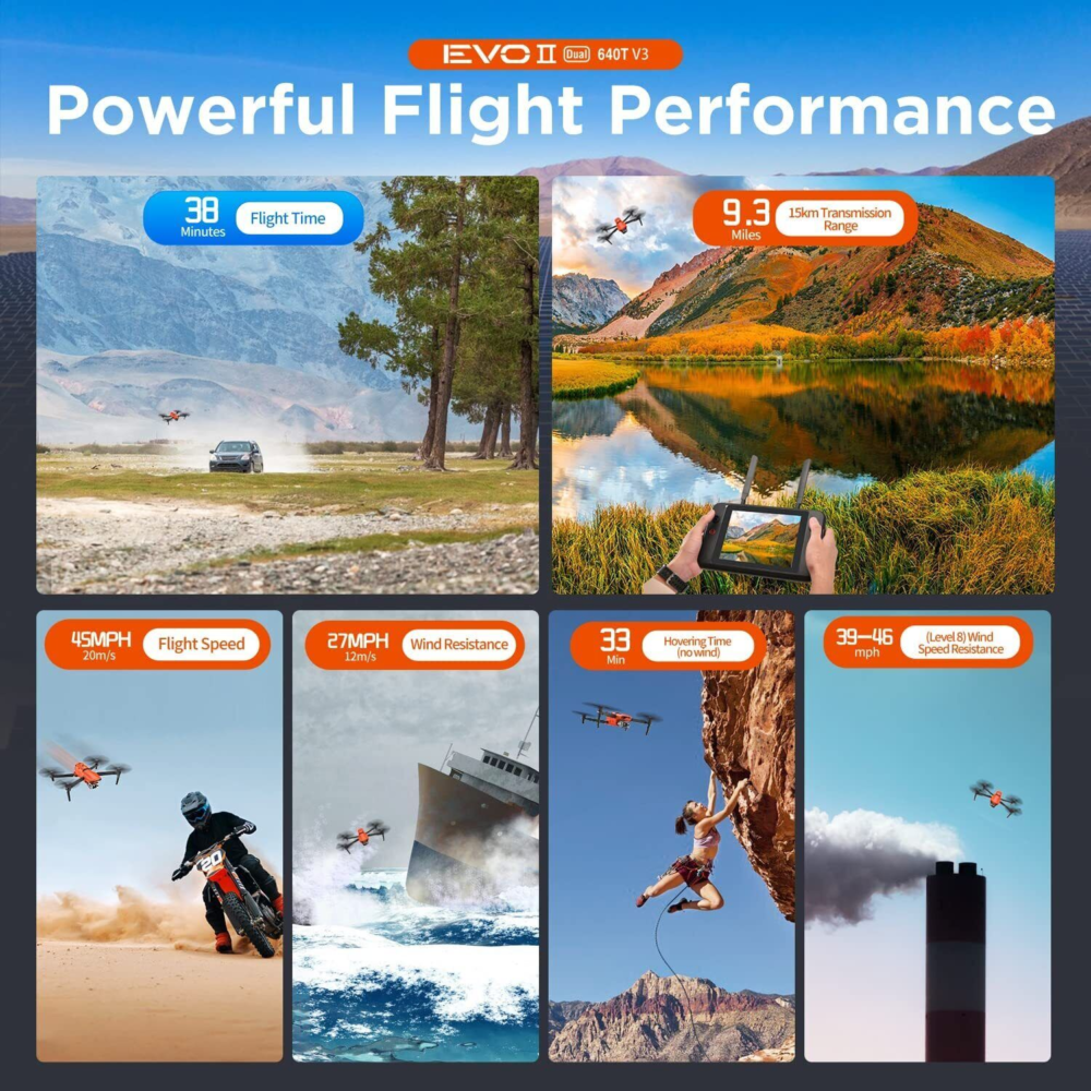 Autel EVO II Dual 640T V3 Thermal Drone 8K HDR Smart Controller V3 38 Min Flight - Image 8